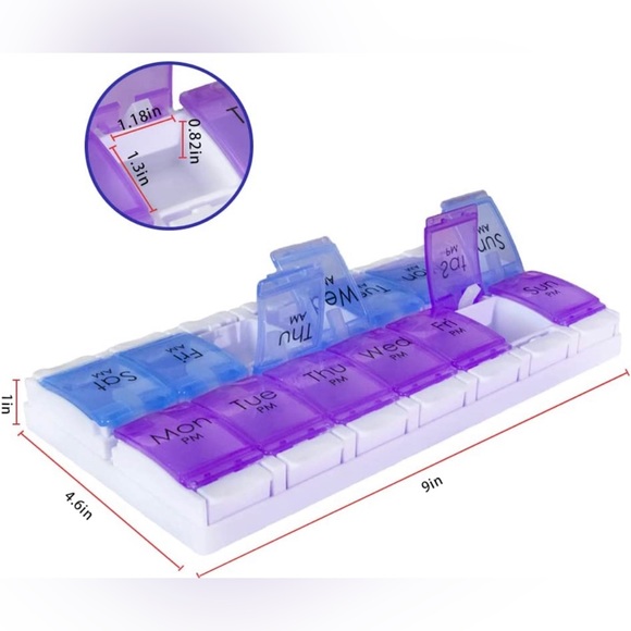 Daily Vitamin Box AM PM Pill Case Organizer Weekly Pop Up 7 Day (5.Purple/Blue) - Picture 3 of 7